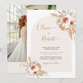 Pampas Grass Boho Terracotta Wedding Invitation Kaart (Voorkant / Achterkant)