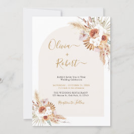 Pampas Grass Boho Terracotta Wedding Invitation Kaart