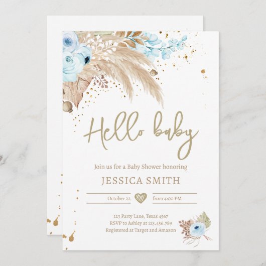 Pampas Grass Boho Tropical Boy Rustic Baby shower Kaart (Voorkant / Achterkant)