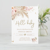 Pampas Grass Boho Tropical Rustic Girl Baby shower Kaart (Staand voorkant)