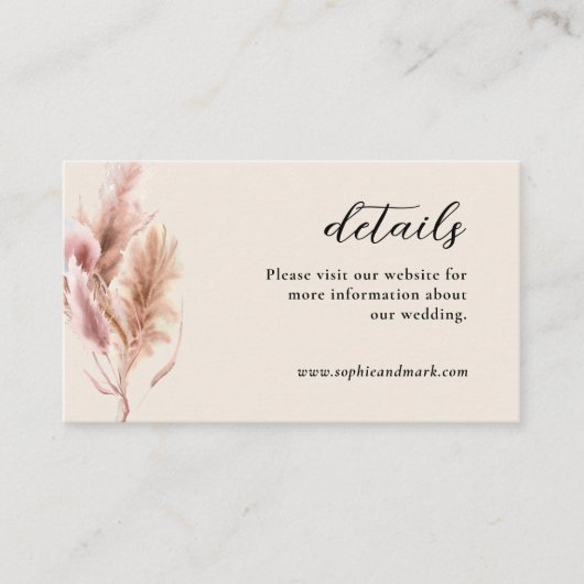 Pampas Grass Boho Wedding Details Informatiekaartje (Voorkant)