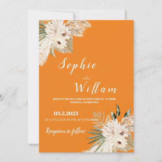 Pampas Grass Boho Wedding Invitation, Editable Kaart (Voorkant)