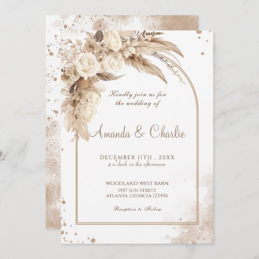 Pampas Grass Boho Wedding Kaart (Voorkant / Achterkant)