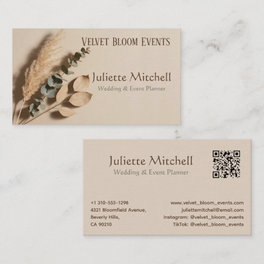 Pampas Grass Boho Wedding Planner Business Card Visitekaartje (Voorkant / Achterkant)