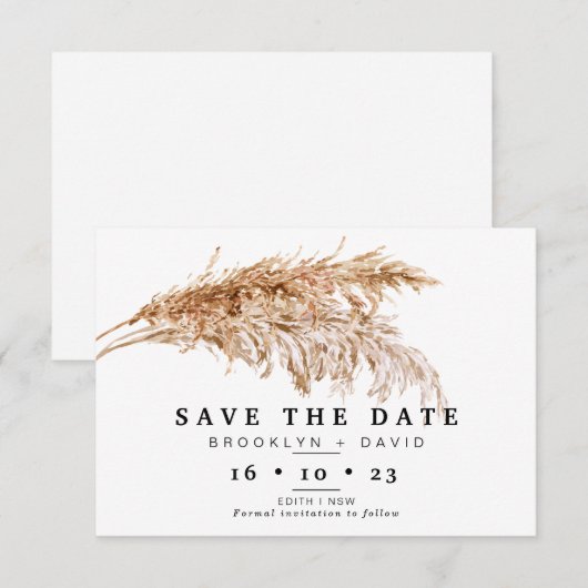 Pampas grass Boho Wedding Save the Date Card Kaart (Voorkant / Achterkant)