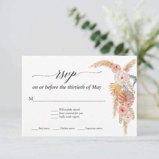 Pampas Grass Boho White Floral Tropical Palm RSVP (Staand voorkant)