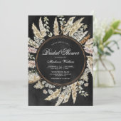 Pampas Grass Boho Wreath Black Vrijgezellenfeest Kaart (Staand voorkant)