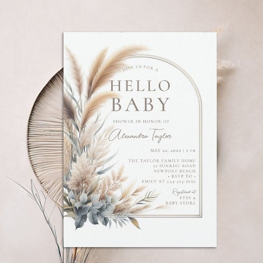 Pampas Grass Botanical Boho Neutral Baby shower Kaart