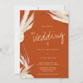 Pampas Grass Botanical Burnt Oranje Wedding Kaart (Voorkant)