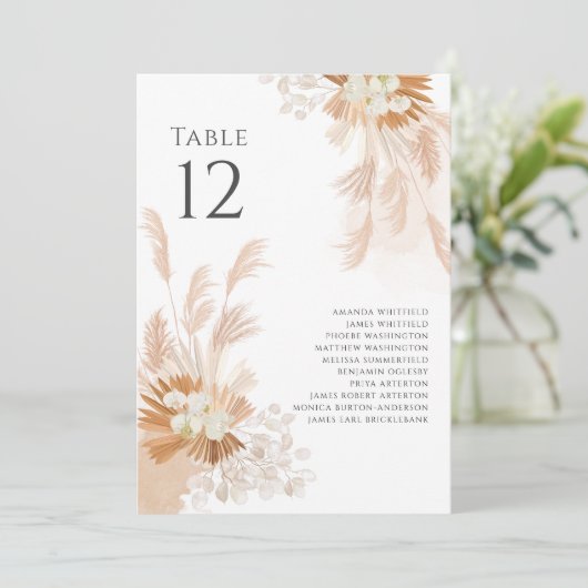 Pampas Grass Botanical Table Number Weddenschap (Staand voorkant)