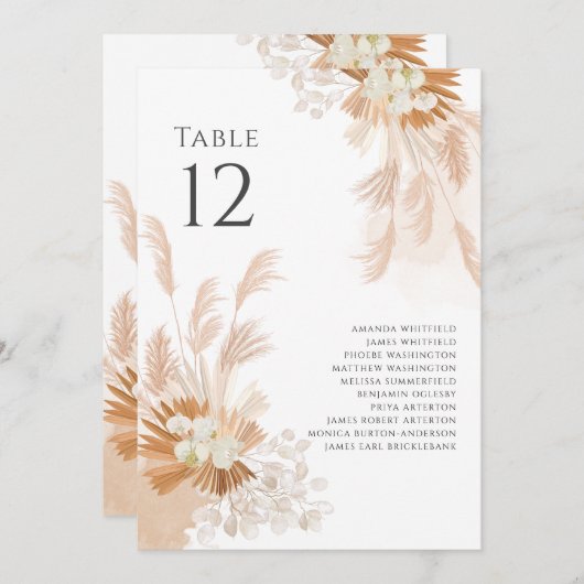 Pampas Grass Botanical Table Number Weddenschap (Voorkant / Achterkant)