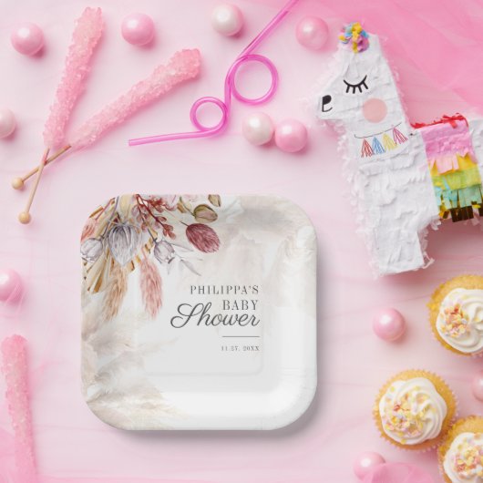Pampas Grass Botanical Terracotta Baby shower Papieren Bordje (Feest)
