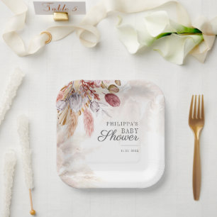 Pampas Grass Botanical Terracotta Baby shower Papieren Bordje