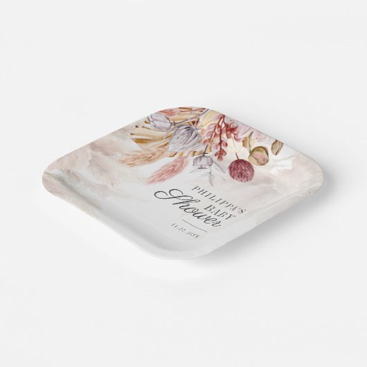 Pampas Grass Botanical Terracotta Baby shower Papieren Bordje (Gebogen)