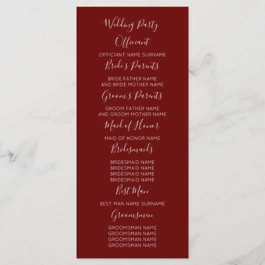 Pampas Grass Bourgogne Red Wedding Programma's (Achterkant)