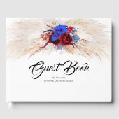 Pampas Grass Bourgogne Rood en Navy Blauw Bruiloft Gastenboek (Voorkant)