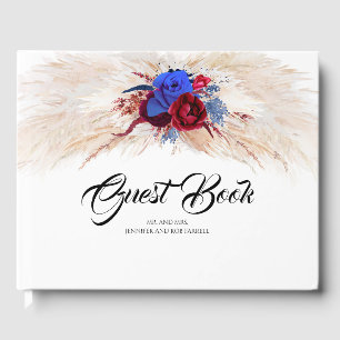 Pampas Grass Bourgogne Rood en Navy Blauw Bruiloft Gastenboek