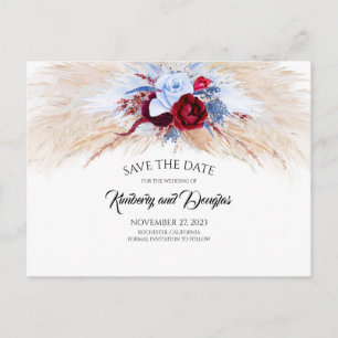 Pampas Grass Bourgogne Stoffig Blauw Save the Date Aankondigingskaart