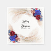 Pampas Grass Bourgondië Rode Marine Blauw Bloemen  Servet (Voorkant)