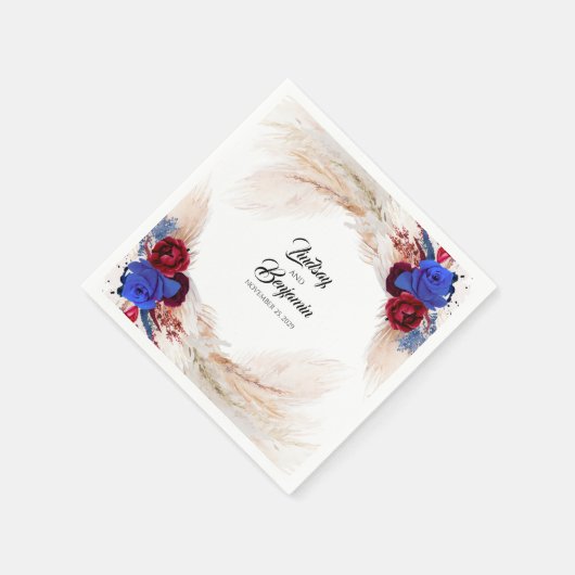 Pampas Grass Bourgondië Rode Marine Blauw Bloemen Servet (Hoek)