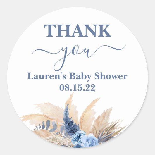 Pampas Grass Boy Baby shower Ronde Sticker (Voorkant)