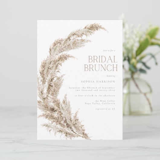 Pampas Grass Bridal Brunch Kaart (Staand voorkant)