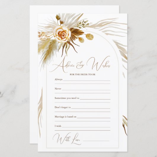 Pampas Grass Bride Advies en Wensen Vrijgezellenfe (Voorkant / Achterkant)