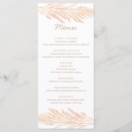Pampas Grass Bruiloft Bloemen Trend Chique Recepti Menu (Voorkant)