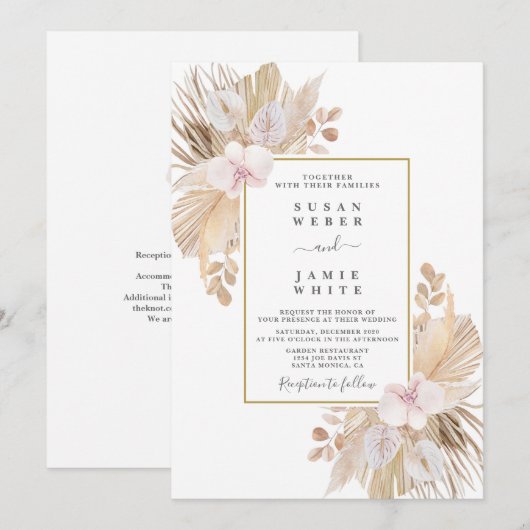 Pampas Grass bruiloft Kaart (Voorkant / Achterkant)