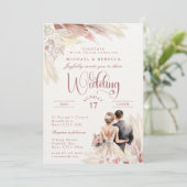 Pampas Grass Bruiloft Modern Blush Roze, Terracott Kaart (Staand voorkant)