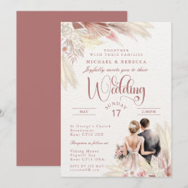 Pampas Grass Bruiloft Modern Blush Roze, Terracott Kaart