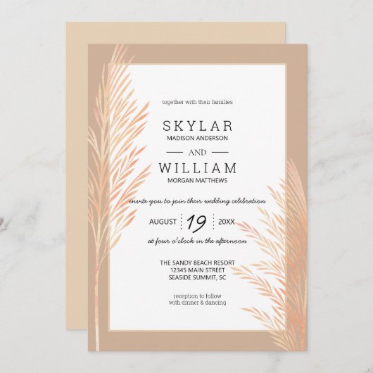 Pampas Grass Bruiloft Waterverf Chic Neutral Kaart (Voorkant / Achterkant)