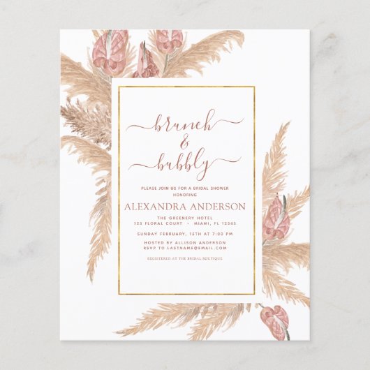 Pampas Grass Brunch Bubble Boho Vrijgezellenfeest Flyer (Voorkant)