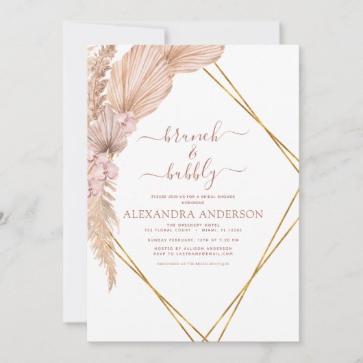 Pampas Grass Brunch Bubble Boho Vrijgezellenfeest  Kaart (Voorkant)