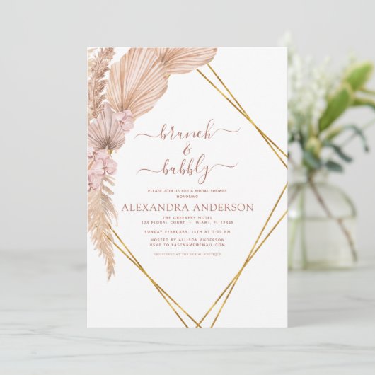 Pampas Grass Brunch Bubble Boho Vrijgezellenfeest Kaart (Staand voorkant)