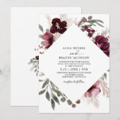  Pampas Grass Burgundy Pink Roses Wedding Kaart (Voorkant / Achterkant)