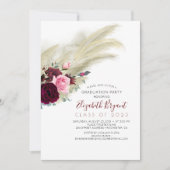 Pampas Grass Burgundy Red Floral Afstuderen Kaart (Voorkant)