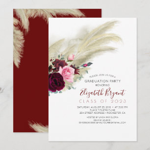 Pampas Grass Burgundy Red Floral Afstuderen Kaart