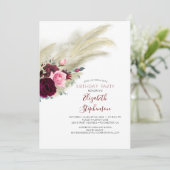 Pampas Grass Burgundy Red Floral Birthday Kaart (Staand voorkant)