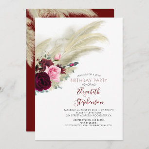 Pampas Grass Burgundy Red Floral Birthday Kaart