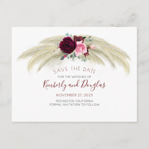 Pampas Grass Burgundy Red Floral Save the Date Aankondigingskaart