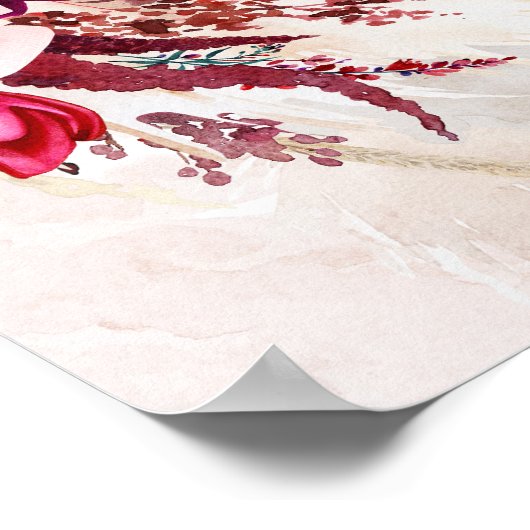 Pampas Grass Burgundy Red Weddenschap Welkomstteke Poster (Hoek)