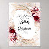 Pampas Grass Burgundy Red Weddenschap Welkomstteke Poster (Voorkant)