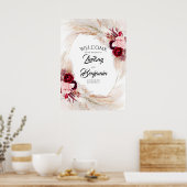 Pampas Grass Burgundy Red Weddenschap Welkomstteke Poster (Keuken)