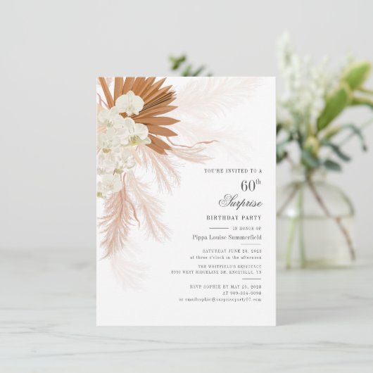 Pampas Grass Burnt Sinaasappel 60th Birthday Party Kaart (Staand voorkant)