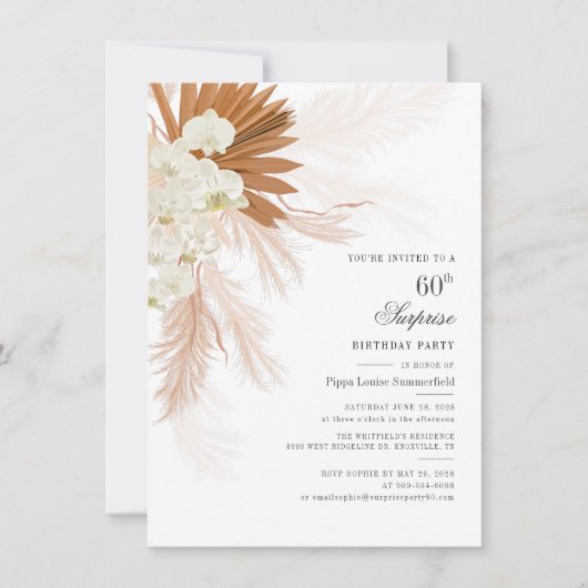Pampas Grass Burnt Sinaasappel 60th Birthday Party Kaart (Voorkant)