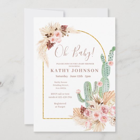 Pampas Grass Cactus Baby shower Kaart (Voorkant)