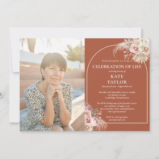 Pampas Grass Celebration of Life Funeral Photo Inv Kaart (Voorkant)