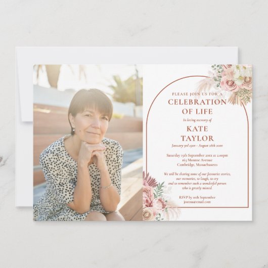 Pampas Grass Celebration of Life Funeral Photo Kaart (Voorkant)