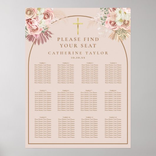 Pampas Grass Christian Event Seating Chart Poster (Voorkant)